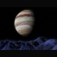 A fantasy art picture of Jupiter seen from one of its moons